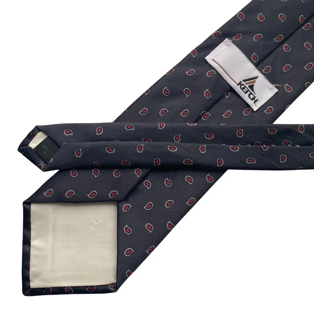 KETCH Neck Tie Mens Classic Navy‎ Red Micro Paisley Traditional Polyester 56x3.5